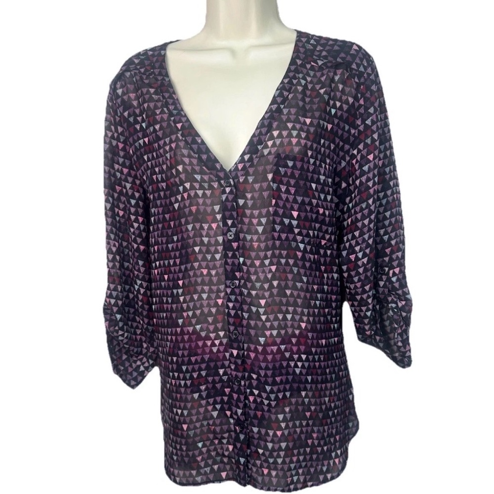 Maurice’s Black V Neck Blouse With Triangles